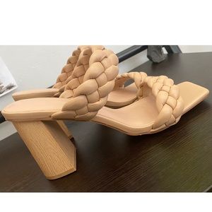 Tan Braided Wooded High Heels